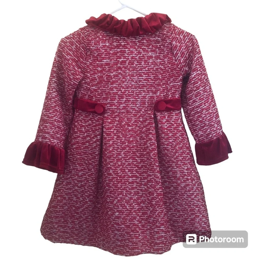Bluebei Red & White Tweed Coat & Dress Set red velvet & sliver details Size 7/8